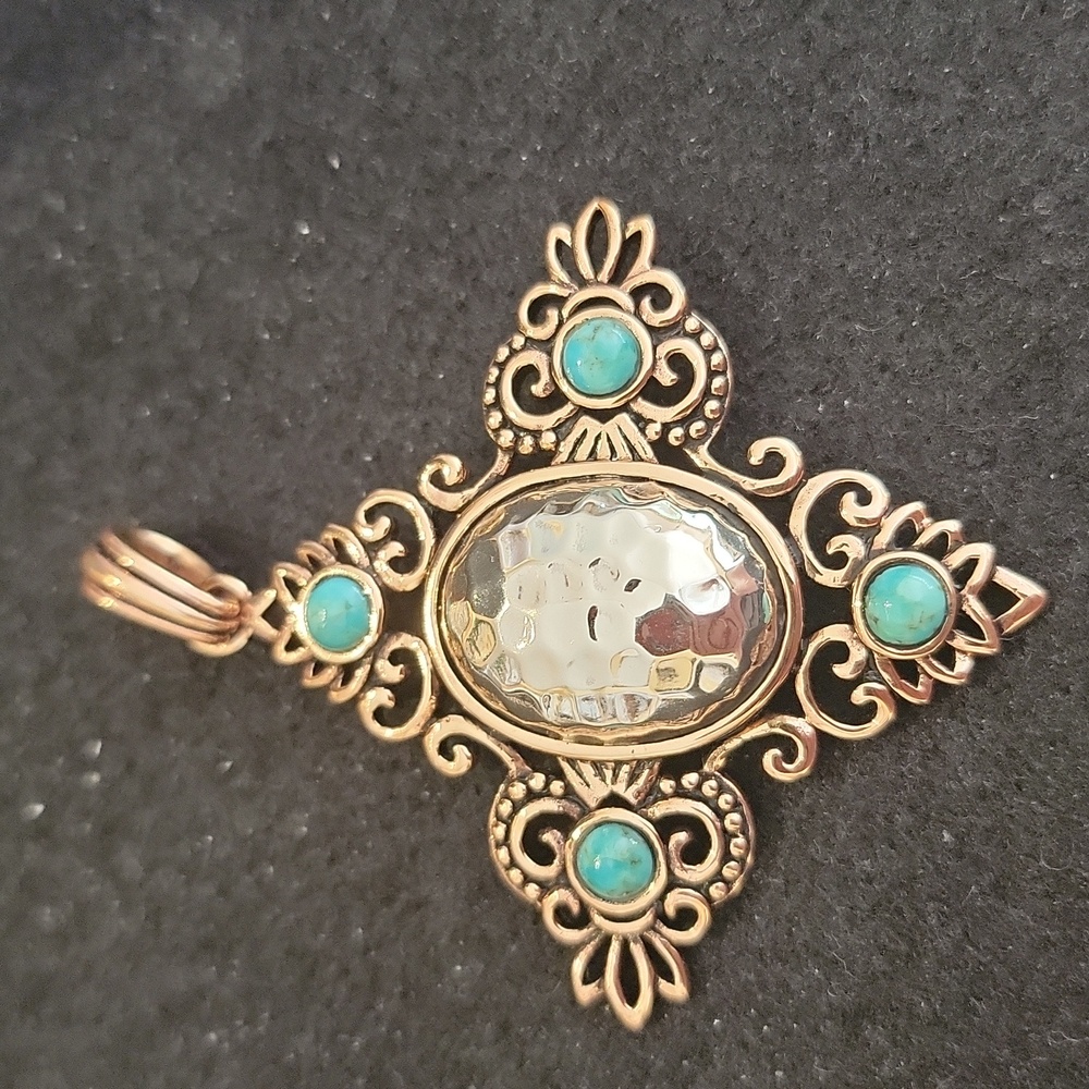 Barse Copper, sterling and tuquoise pendant.